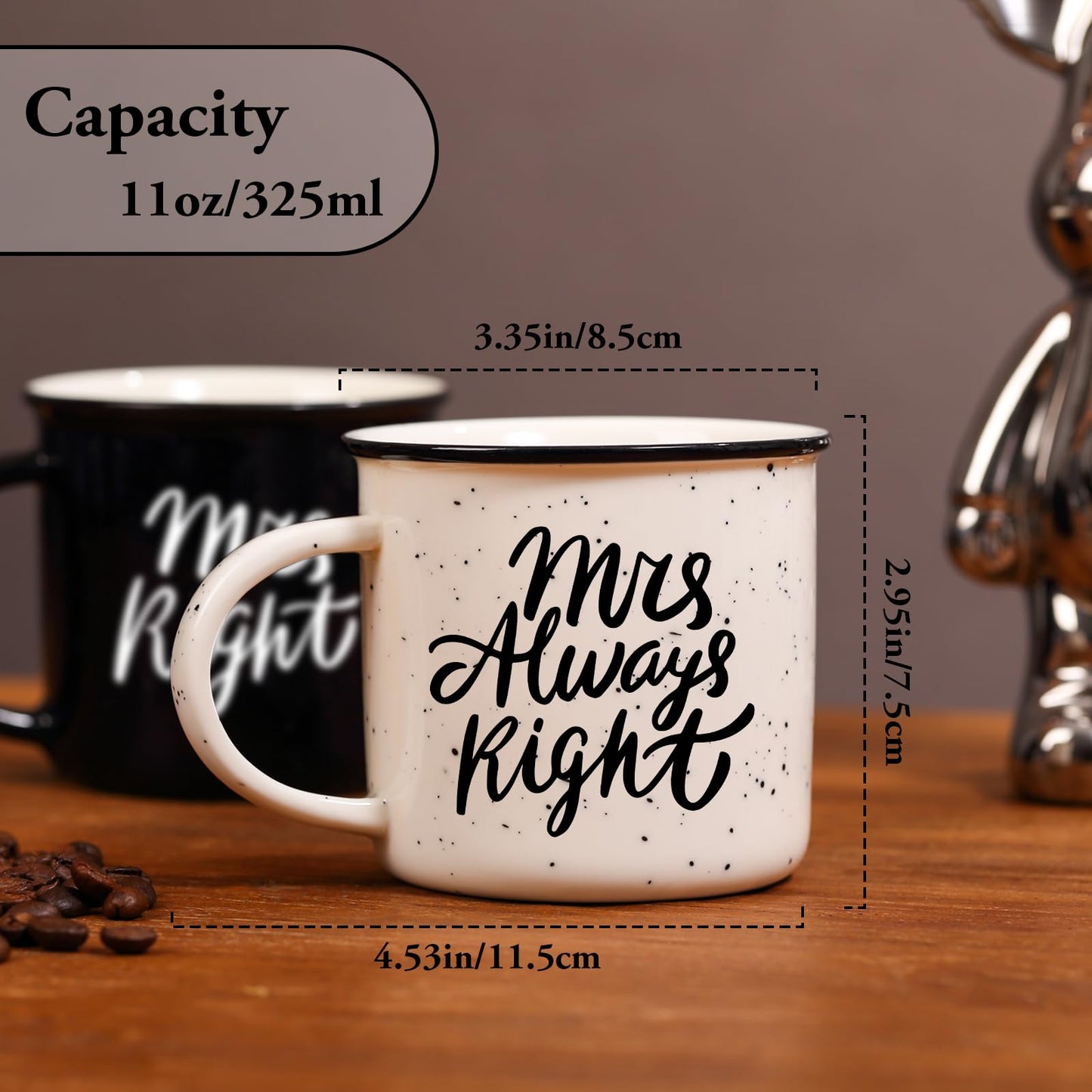Physkoa Lesbian Wedding Gift – Mrs. Right & Mrs. Always Right Mug Set, Funny Lesbian Gift for Her, 11oz Ceramic Coffee Cups for Lesbian Couple, Engagement or Anniversary