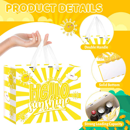 Hello Sunshine Party Supplies Hello Sunshine Gift Bag With Wrapping Paper and Card Large Yellow Sun Birthday Party Wrapping Paper Bag with Handle Goodie Gift Bags for Birthday Baby Showers Decorations