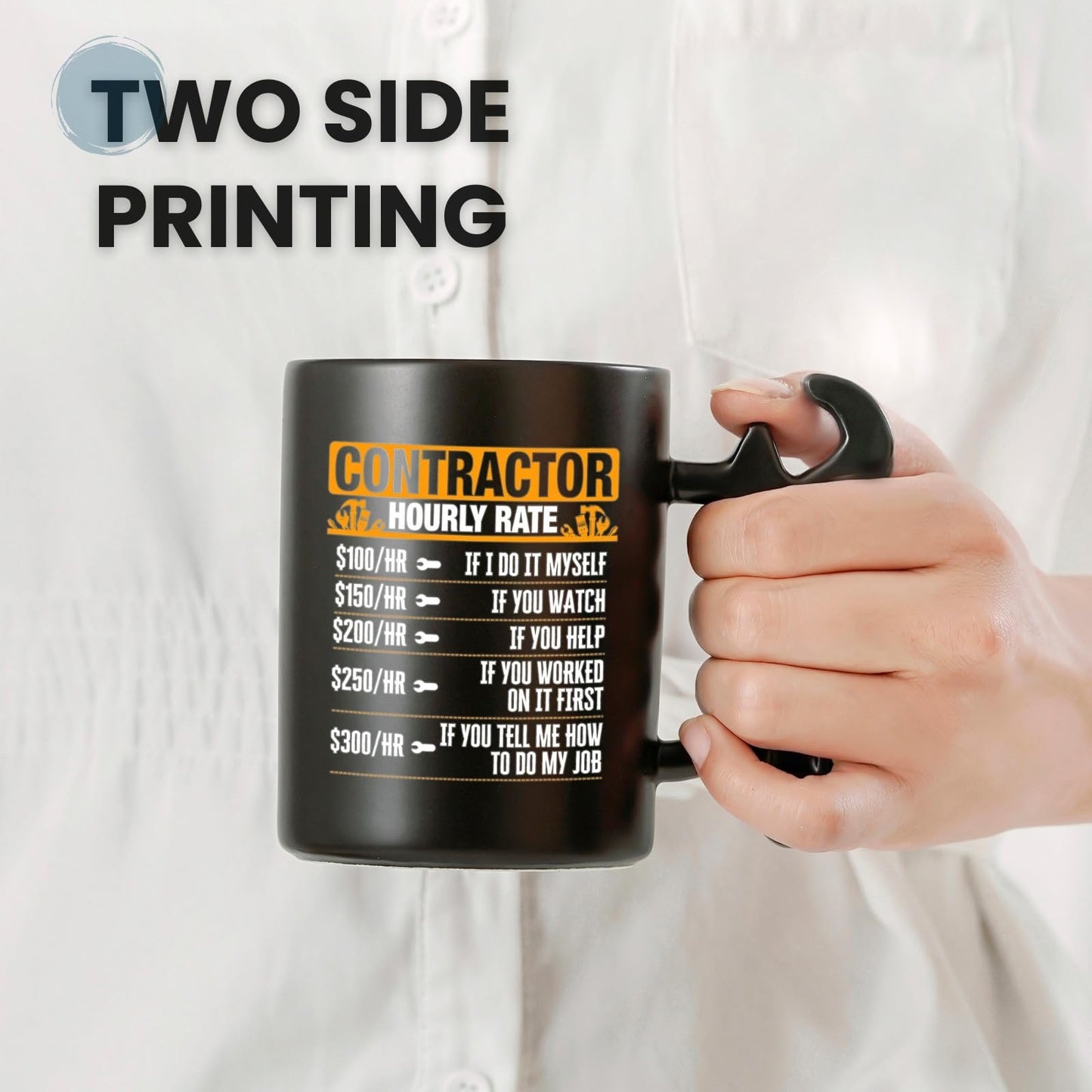 Contractor Gifts For Men, Him - Wrench Coffee Mug - Gift for Contractor - 13.5oz/400ml Funny Ceramic Mug - Hourly Time
