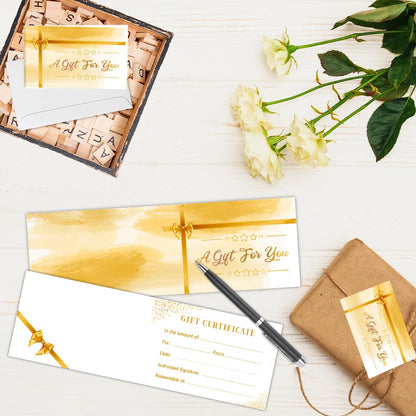 50 Sets Gift Certificates for Business, Blank Gift Cards Certificates with Envelopes for Salon Restaurants Spa Marriage Birthday Client Vouchers 11.8 x 3.9 Inch - Yellow