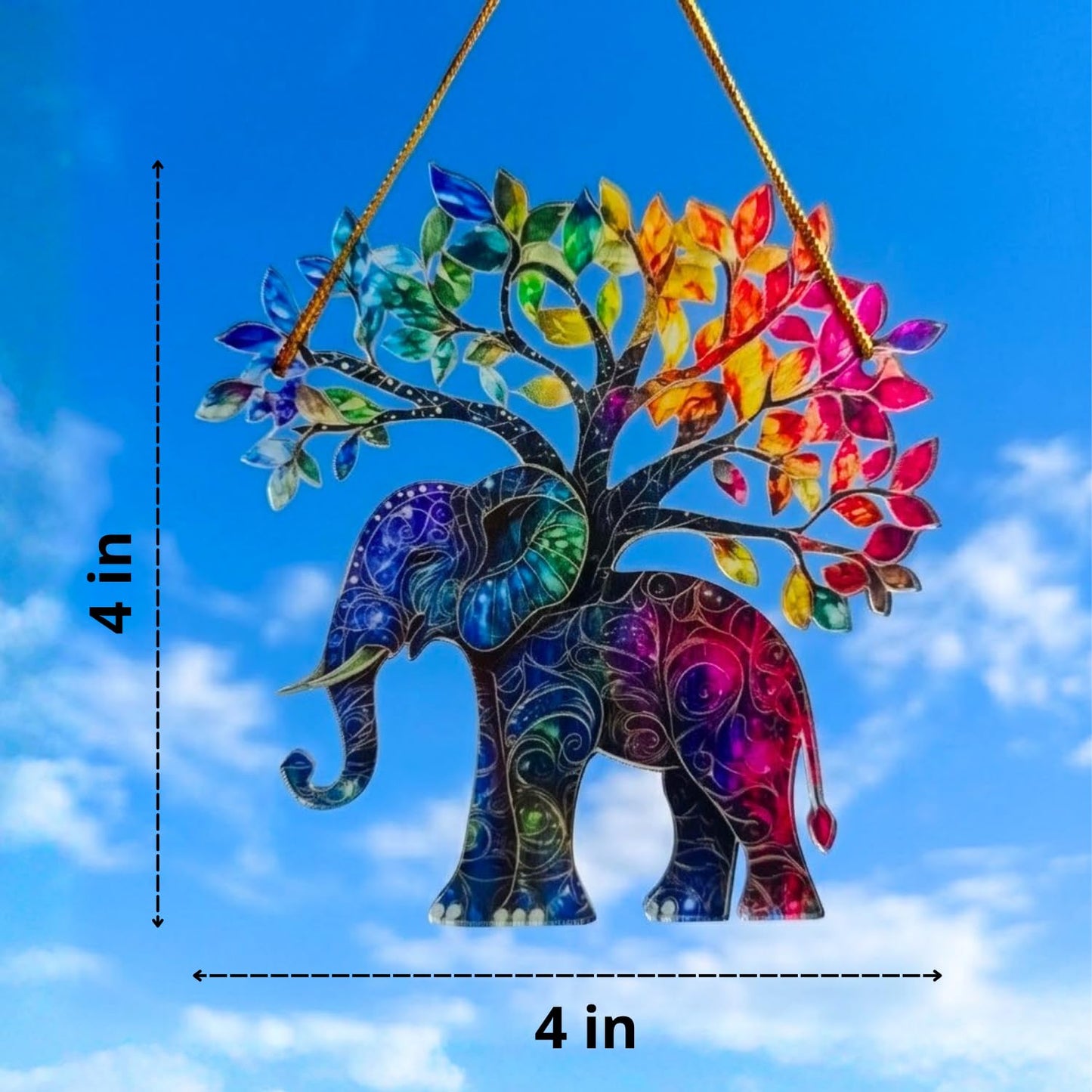 Elephant Gifts for Women Acrylic Tree Ornament - Faux Stained Glass Window Suncatcher - Best Friend Birthday Friendship Gifts for Friends Girls Bestie