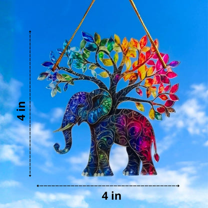 Elephant Gifts for Women Acrylic Tree Ornament - Faux Stained Glass Window Suncatcher - Best Friend Birthday Friendship Gifts for Friends Girls Bestie