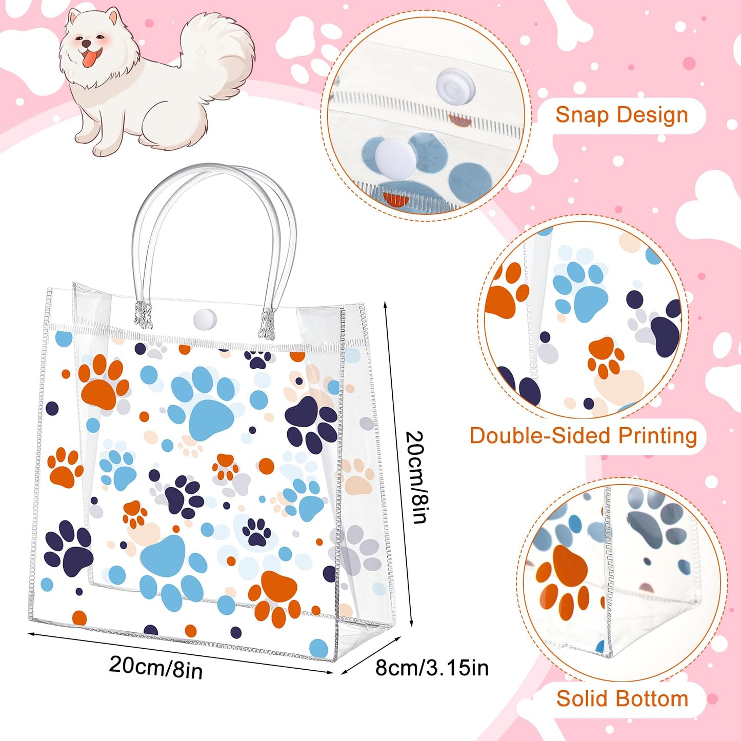 Abbylike 24 Pcs Dog Paw Clear PVC Gift Bag with Handles Party Favor Bag Candy Gift Treat Bags for Sports Theme Party Decorations Game Celebration Supplies Birthday Decorations