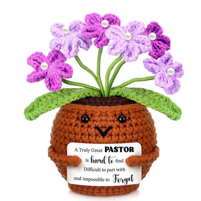 VitalCozy 5.12 Inch Pastor Appreciation Gift for Women Handmade Crochet Forget Me Not Flowers with Thank You Cards A Truly Pastor is Hard to Find Unique Gifts for Pastors Christmas Birthday
