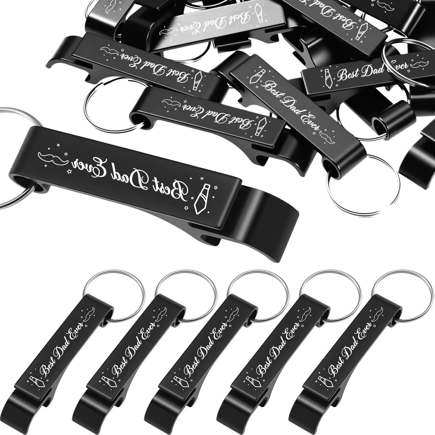 Funnymoom 30 Pcs Father's Day Party Favors Bulk Aluminum Bottle Opener with Keychains Best Dad Ever Wine Beer Opener Thank You Gifts for Happy Father's Day Dad Souvenirs Party Favors Supplies
