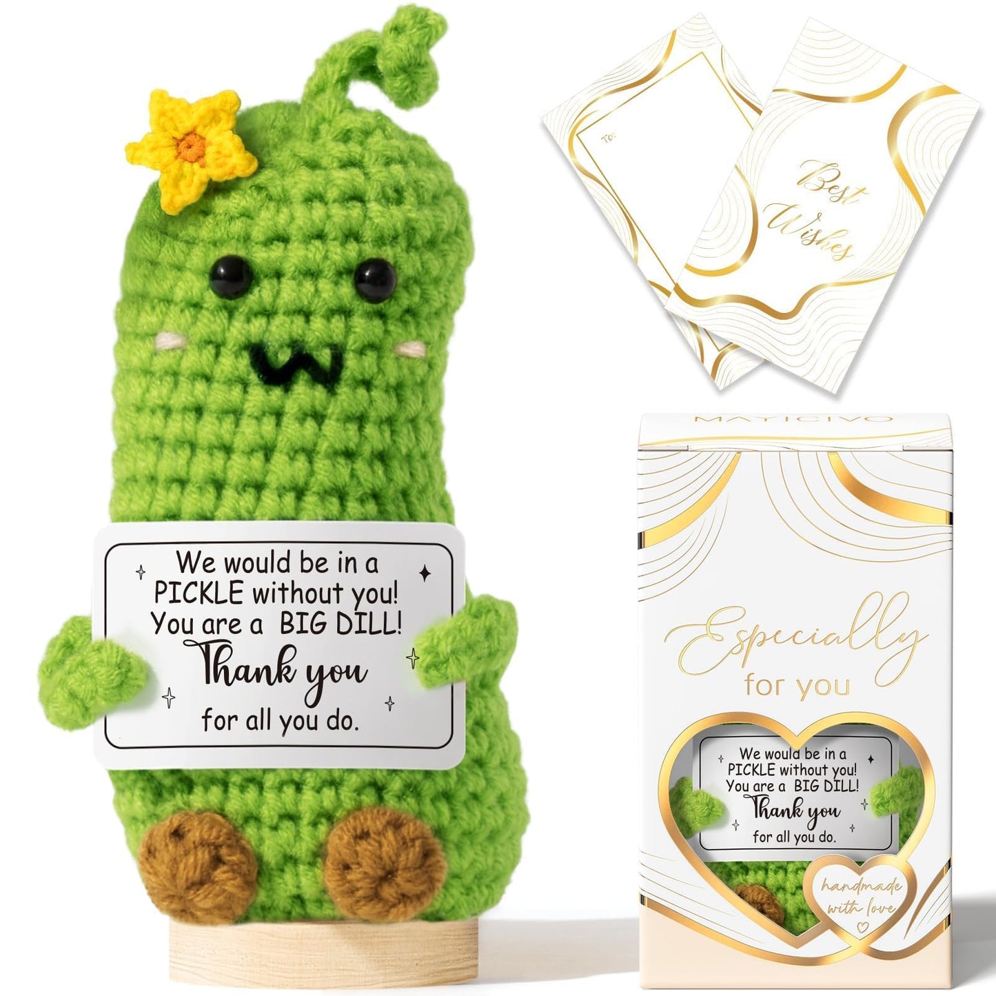 Thank You Gifts for Women Emotional Support Crochet Plush, Administrative Professional Day Gifts Easter Basket, Handmade Pickle Crochet Employee Appreciation Gift Set for Teacher Women Coworkers Nurse