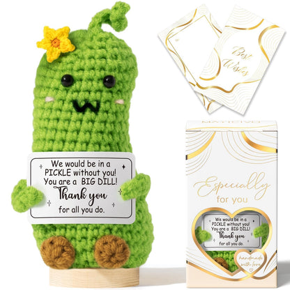 Thank You Gifts for Women Emotional Support Crochet Plush, Administrative Professional Day Gifts Easter Basket, Handmade Pickle Crochet Employee Appreciation Gift Set for Teacher Women Coworkers Nurse