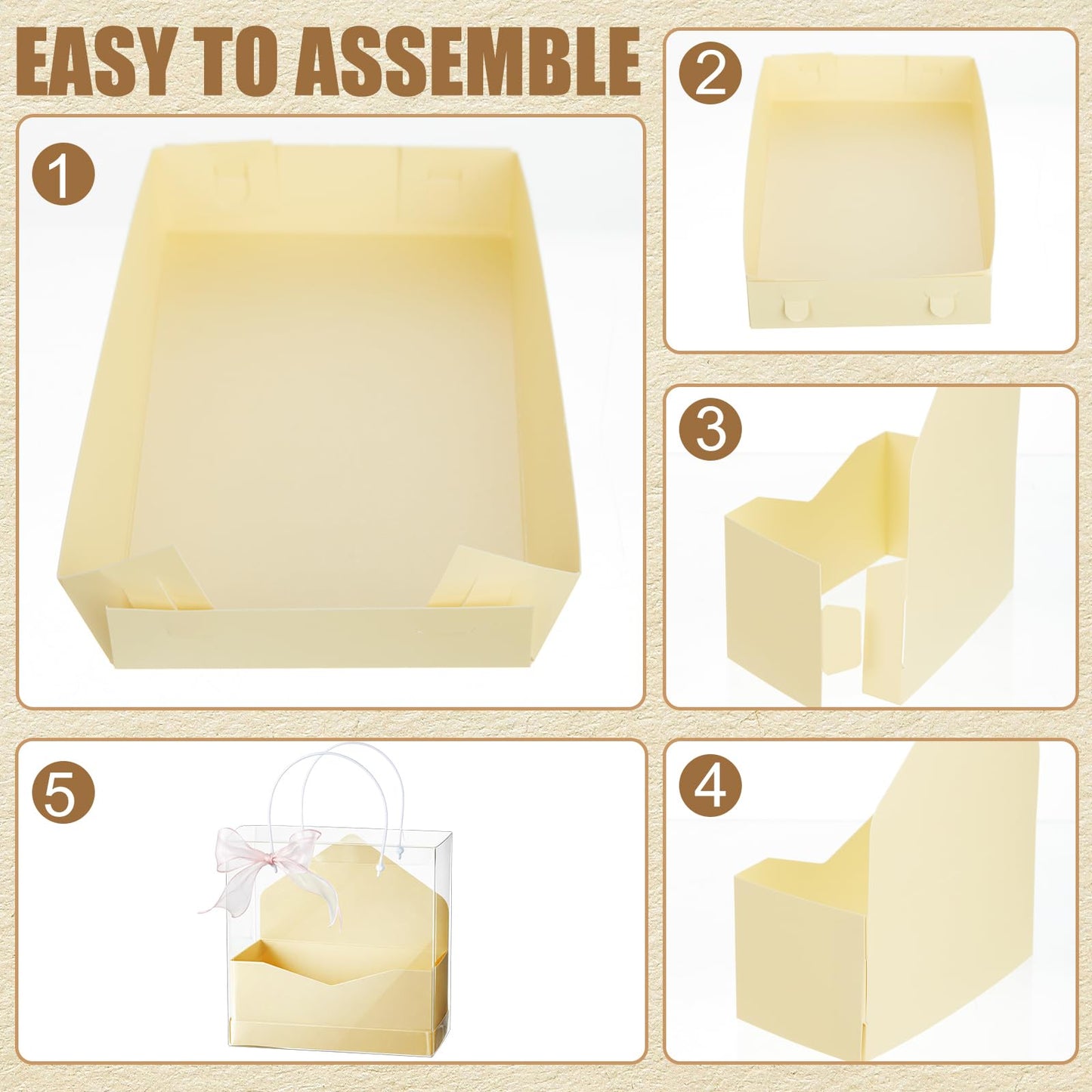 Resurhang 8 Set Flower Gift Boxes for Arrangement Mother's Day Flower Bags with Envelope Gift Boxes Clear plastic Bags with Handle Ribbon for Mom Wedding Bridal Shower Anniversary Floral Arrangement