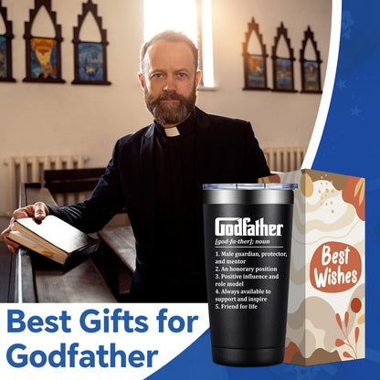 BIRGILT Godfather Gift - Godfather Proposal Gifts - Best God Father Gifts for Men - Christmas, Fathers Day Gift for God Father - 20oz Stainless Steel Tumbler Cup