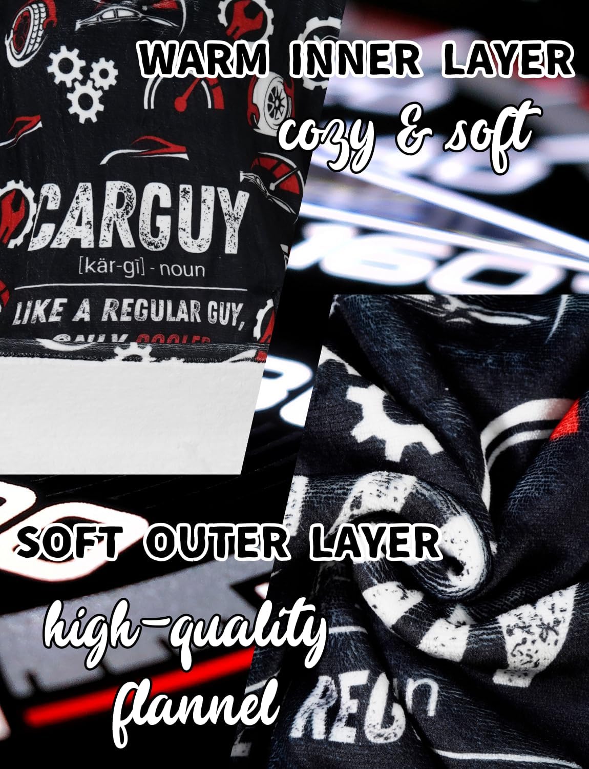 Huglanket Car Guy Gifts for Car Lovers, Wearable Blanket Hoodies for Adults for Birthday, Christmas, Oversized Flannel Hooded Blankets, One Size Fits All