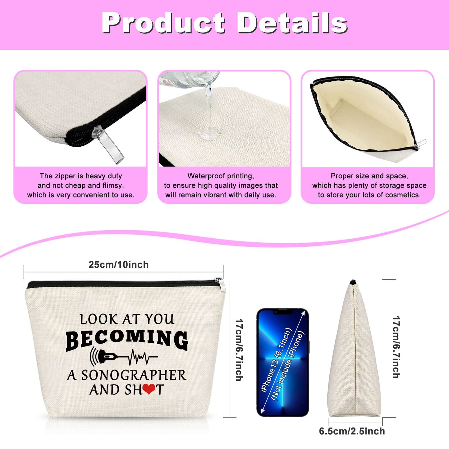 Appreciation Gifts for Sonographer Nurse Practitioner Doctor Makeup Bag Sonographer Gift Ultrasound Tech Gift for Radiologist Radiology Tech Student Graduation Gift for Women Sonography Tech
