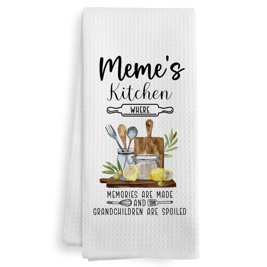 Meme Gifts Gift for Grandma from Grandkids Grandson Granddaughter, Mothers Day Christmas Birthday Kitchen Gifts Gift for Meme, Grandma Meme's Kitchen Dish Hand Tea Towels, 16x24 Inch