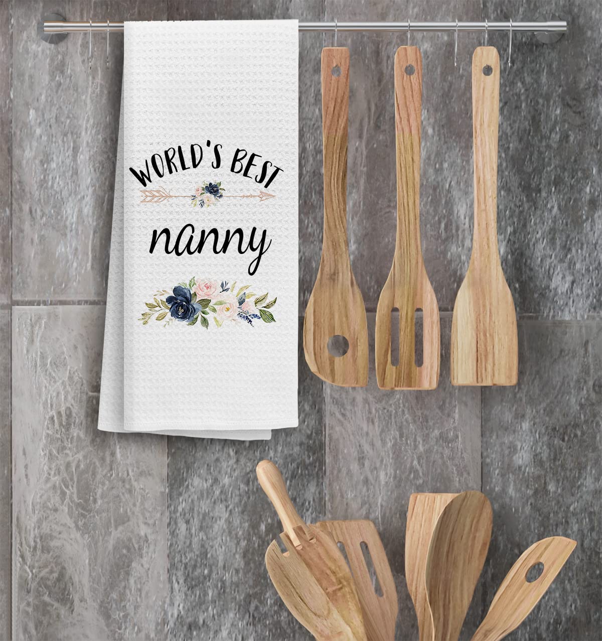 TNUW Best Grandma Kitchen Towels 16″×24″,World’s Best Nanny Floral Soft and Absorbent Kitchen Tea Towel Dish Towels Hand Towels,Birthday Christmas Thanksgiving for Nanny Grandma