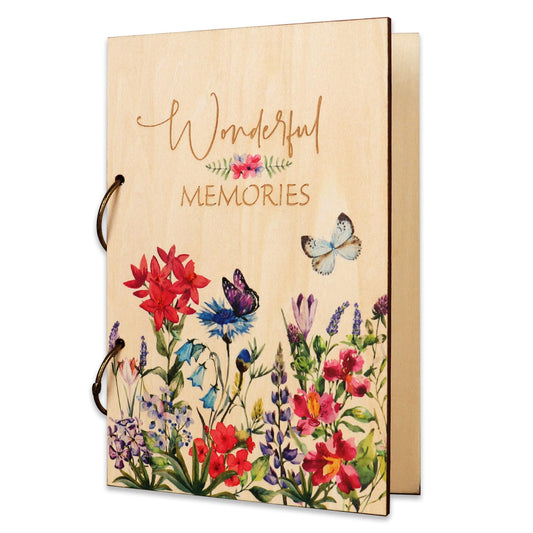 Giiffu Greeting Card Organizer – Wonderful Memories Wooden Floral Card Keeper & Album, Wood Book or Binder for Cards Keepsakes, Personalized Gift for Wedding, Birthday, Anniversaries, Holiday