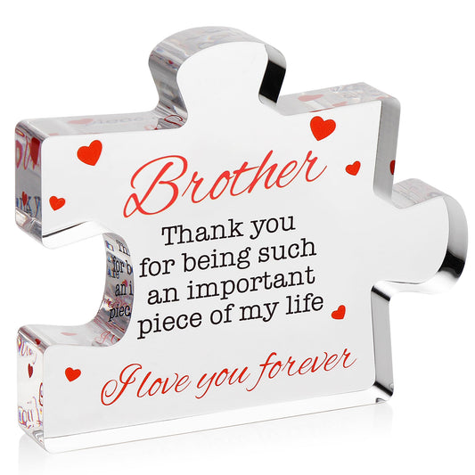 Brother Gifts - Engraved Acrylic Block Puzzle Brother Gift 4.1 x 3.5 inch - Cool Brother Gifts from Sister, Brother - Birthday, Christmas, Graduation Gifts for Big Brother, Little Brother