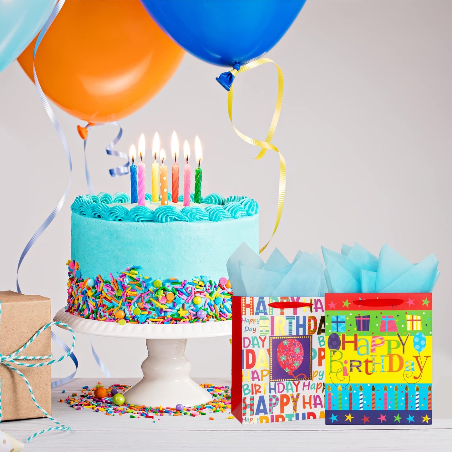 2-Pack 12.6" Large Happy Birthday Gift Bags for Birthday Party with Tissue Paper