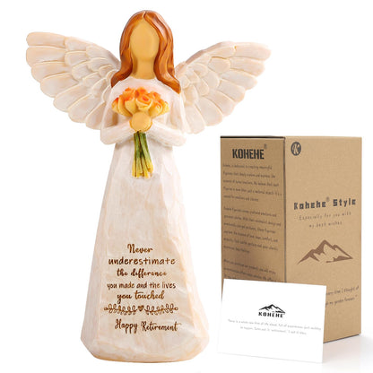 Kohehe Retirement Gift for Woman, Happy Retirement Gift for Woman, 5.5” Angel Figurine for Retirement Party Decorations, Retired Gifts for Coworkers Friends