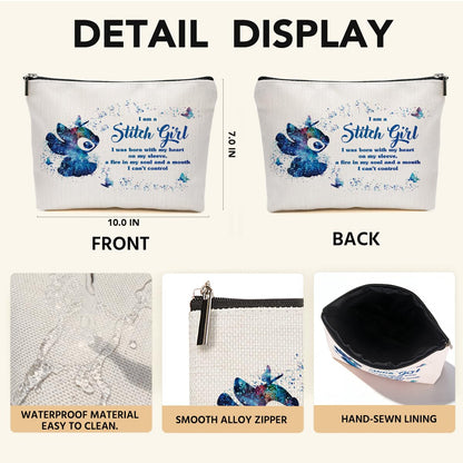 JIUWEIHU Stitch Girl Makeup Bag for Fans Cartoon Love Gift Hawaiian Bags Party Merch Inspired Fans Gifts Travel Makeup Bag Zipper Pouch Cosmetic Bags Toiletry