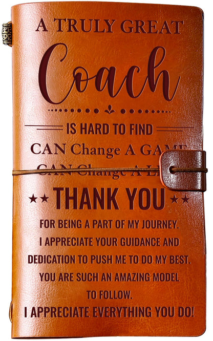 Hiipeenow Coach Appreciation Gifts for Men Women, Leather Travel Journal 140 Pages Presents, Baseball Softball Soccer Basketball Swim Football Coach Gifts, Christmas Birthday Thanksgiving