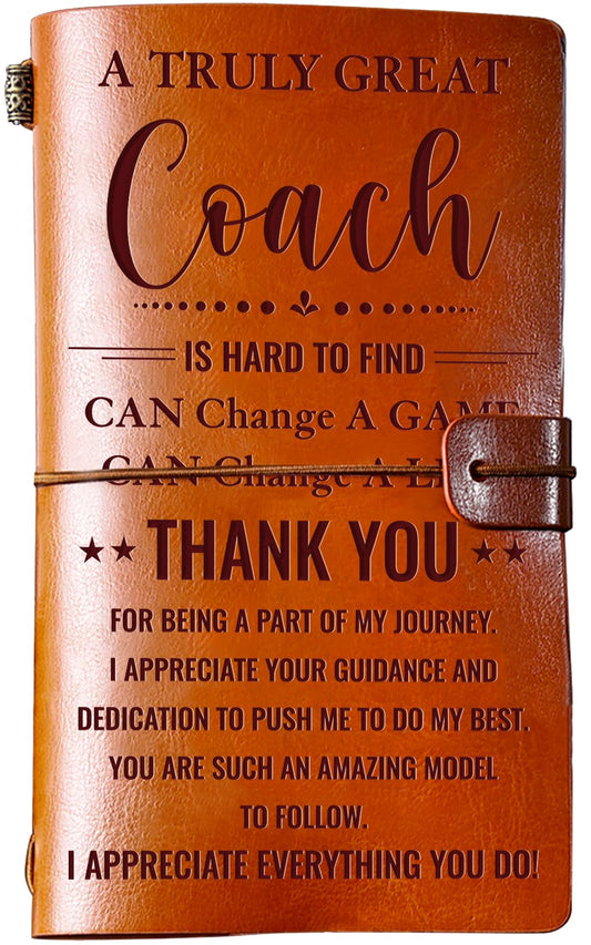 Hiipeenow Coach Appreciation Gifts for Men Women, Leather Travel Journal 140 Pages Presents, Baseball Softball Soccer Basketball Swim Football Coach Gifts, Christmas Birthday Thanksgiving