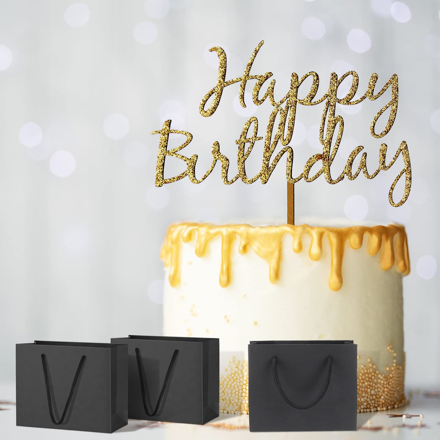 Yexiya 24 Pcs Black Mini Gift Bags with Handle Gift Card Bags Bulk Extra Small Paper Party Favor Boxes Tiny for Christmas Wedding Baby Shower Birthday Wrapping Supplies, 4.7 x 3.9 x 2.3 Inch