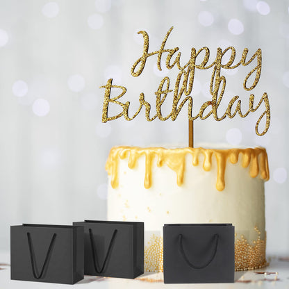 Yexiya 24 Pcs Black Mini Gift Bags with Handle Gift Card Bags Bulk Extra Small Paper Party Favor Boxes Tiny for Christmas Wedding Baby Shower Birthday Wrapping Supplies, 4.7 x 3.9 x 2.3 Inch