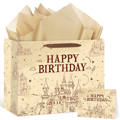 Frakron Magical Wizard Gift Bags Wizard Birthday Party Favors Gift Bag with Wrapping Paper and Card Castle School Party Wrapping Bags for Boys Girls Birthday Party Decoration