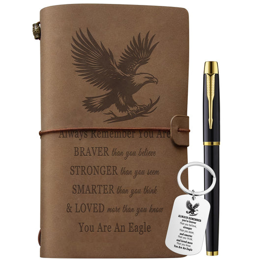 Xeboba Eagles Gifts Leather Journal Notebook with Pen and Keychain Inspirational Encouragement Eagle Scout Gifts for Men Women Teenage Boys Girl