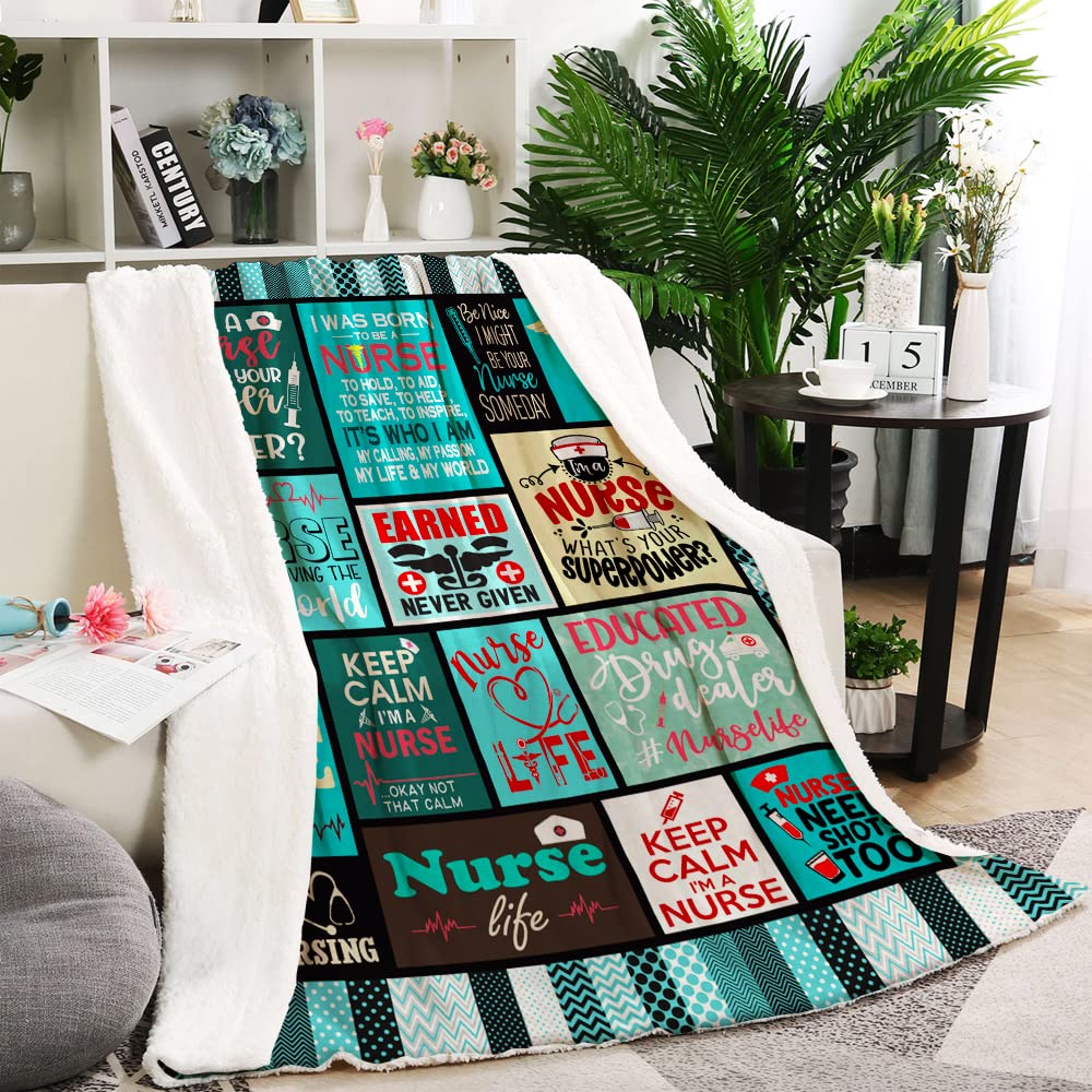 Nurse Gifts Soft Warm Nurse Gifts for Women Throw Blanket,Gifts for Nurses,Nurses Week Gifts,Soft Fluffy Sherpa Warm Throw Blankets for Bed, Office and Couch (H2,130cm x 150cm(51'' x 59''))