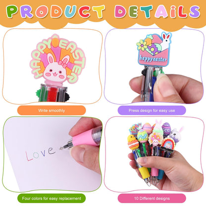50 Sets Easter Pens Gifts Bulk Cartoon 4 in 1 Multicolor Ballpoint Pens with Greeting Cards 0.7mm Cute Bunny Egg Pens for Easter Party Favors Basket Goodie Bag Stuffers Students Reward Classroom Gifts