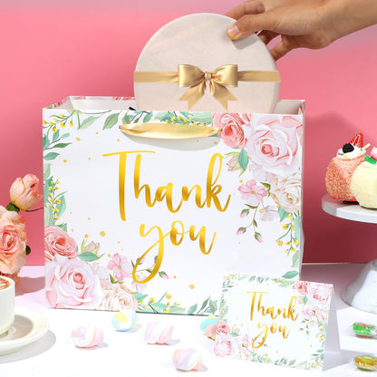 We Appreciate You Gift Bag Floral Thank You Gift Bag with Tissue Paper Greeting Card Appreciation Gifts Wrapping Paper with Handle for Business Retirement Wedding Teacher Birthday Party Supplies