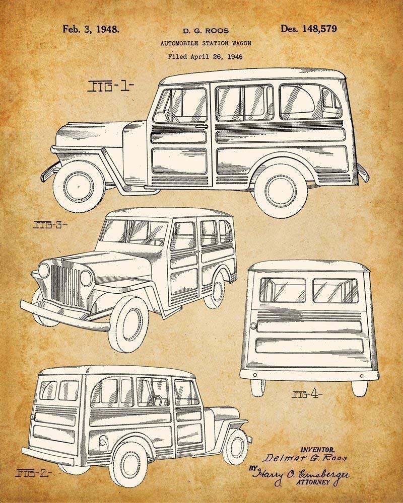 Original Jeep Patent Art Prints - Jeep Gifts for Men Set of Four Photos (8x10) Unframed - Great Man Cave Decor and Gift Under $20 for Jeep Enthusiasts