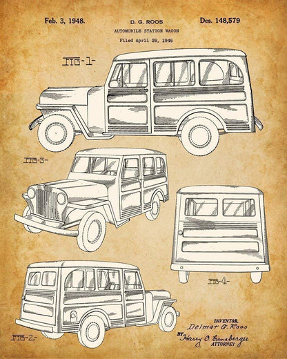 Original Jeep Patent Art Prints - Jeep Gifts for Men Set of Four Photos (8x10) Unframed - Great Man Cave Decor and Gift Under $20 for Jeep Enthusiasts