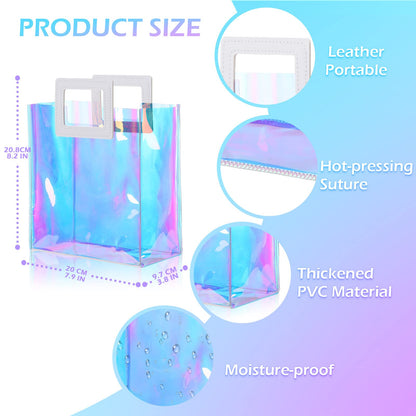 Newwiee 18 Pcs Clear Holographic Tote Bags Iridescent Reusable Gift Bag with Handles PVC Gift Wrap Bags for Party Birthday Wedding Baby Shower Bridal Holiday Graduation Shopping Travel(Classic Style)