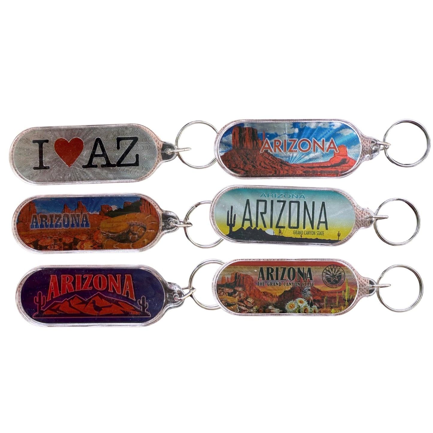Arizona Souvenir Keychain Set of 6 – Grand Canyon & Desert Scenery Designs, AZ Travel Keepsakes, Southwest Gift for Tourists & Collectors