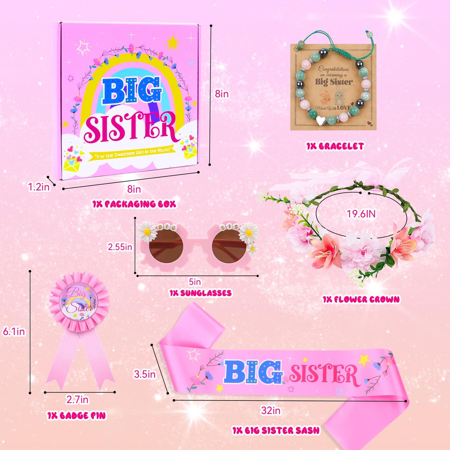 JAPDNK Big Sister Gifts for Girls, Birthday Gifts for Girls Age 1–5, Baby Girl Gift, Toddler Girl Presents, First Birthday Gift for 1 Year Old Girl, Cute Pink Presents for Little Sister