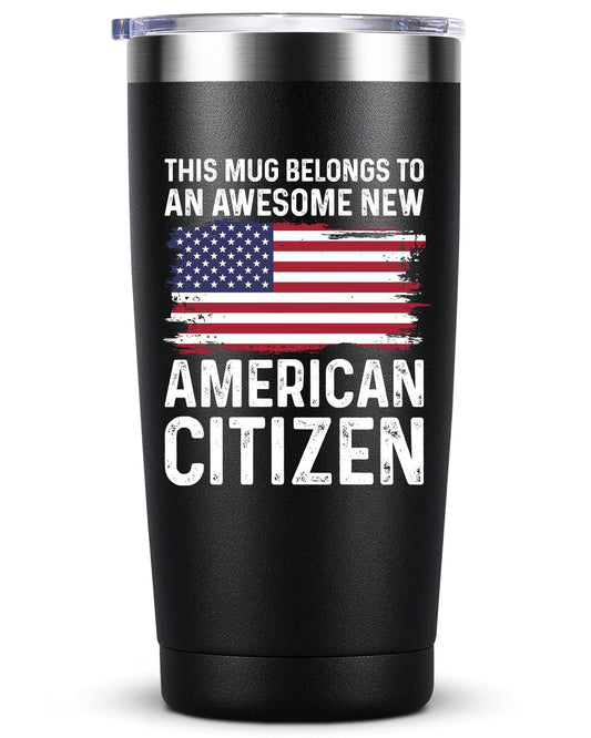 American Citizenship Gifts- 2026 Us Citizenship Gifts - Party Decoration - New US Citizen Gift 20oz Stainless Steel Insulated Tumbler, Black
