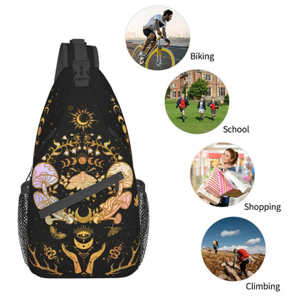 Moth Moon Crossbody Bags, Witchy Travel Crossbody Bags for Women, Sun Moon Sling Bag Hippie Mushroom Gothic Witch Gifts