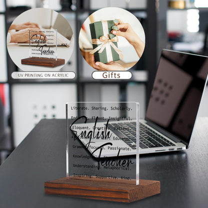 English Teacher Desk Decor, Education Week Appreciation Thank You Gifts for English Teacher, Women, Home Office Decorations Acrylic Decorative Signs Plaques WOW60