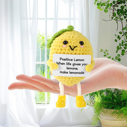 TOYMIS Funny Positive Lemon, 4.3 Inch Emotional Lemon Crochet Support Doll with Encouragement Card Cute Handmade Knitted Positive Toy for Friends Family Home Office Decoration Party Favors Accessories