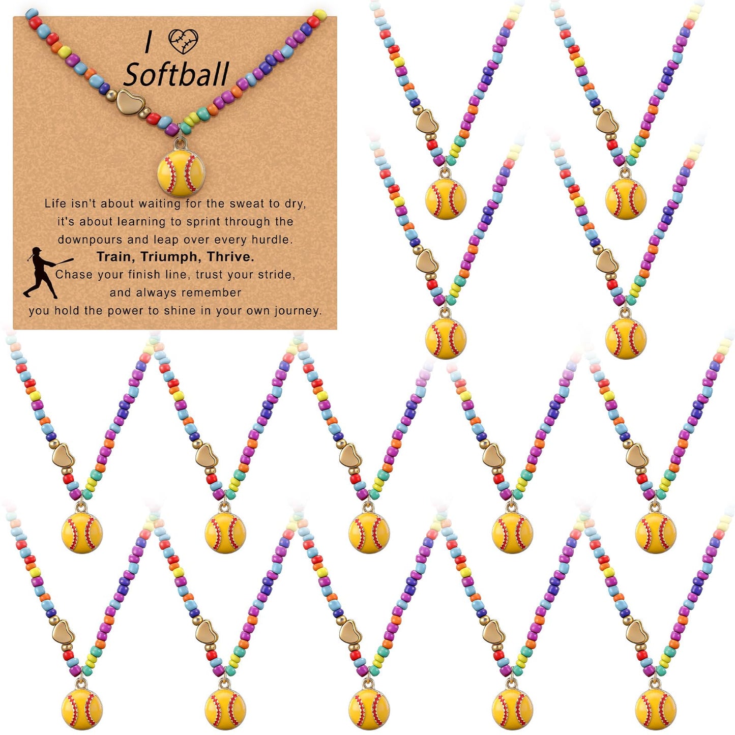 Tondiamo 20 Sets Easter Volleyball/Softball Colorful Beaded Choker Necklace Gifts with Inspirational Card 18+2 Inches for Women Sport Team Accessories Birthday Gift