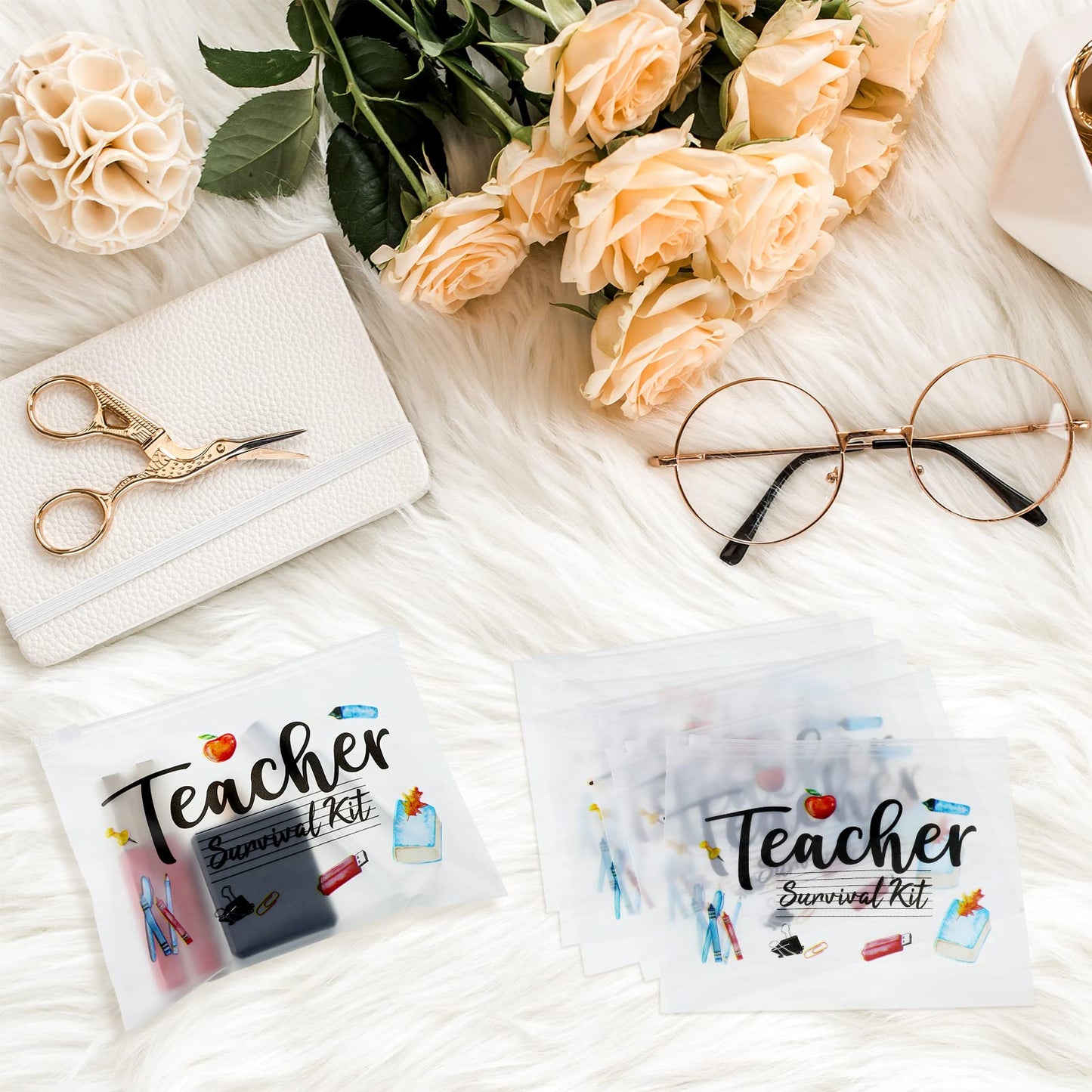 60 Pcs Teacher Appreciation Gifts Bulk Small Waterproof Makeup Toiletry Bag Pouch Cosmetic Pencil Bag Thank You Gifts for Women Men Travel Graduation Season Supplies(Teacher Survival Kit)