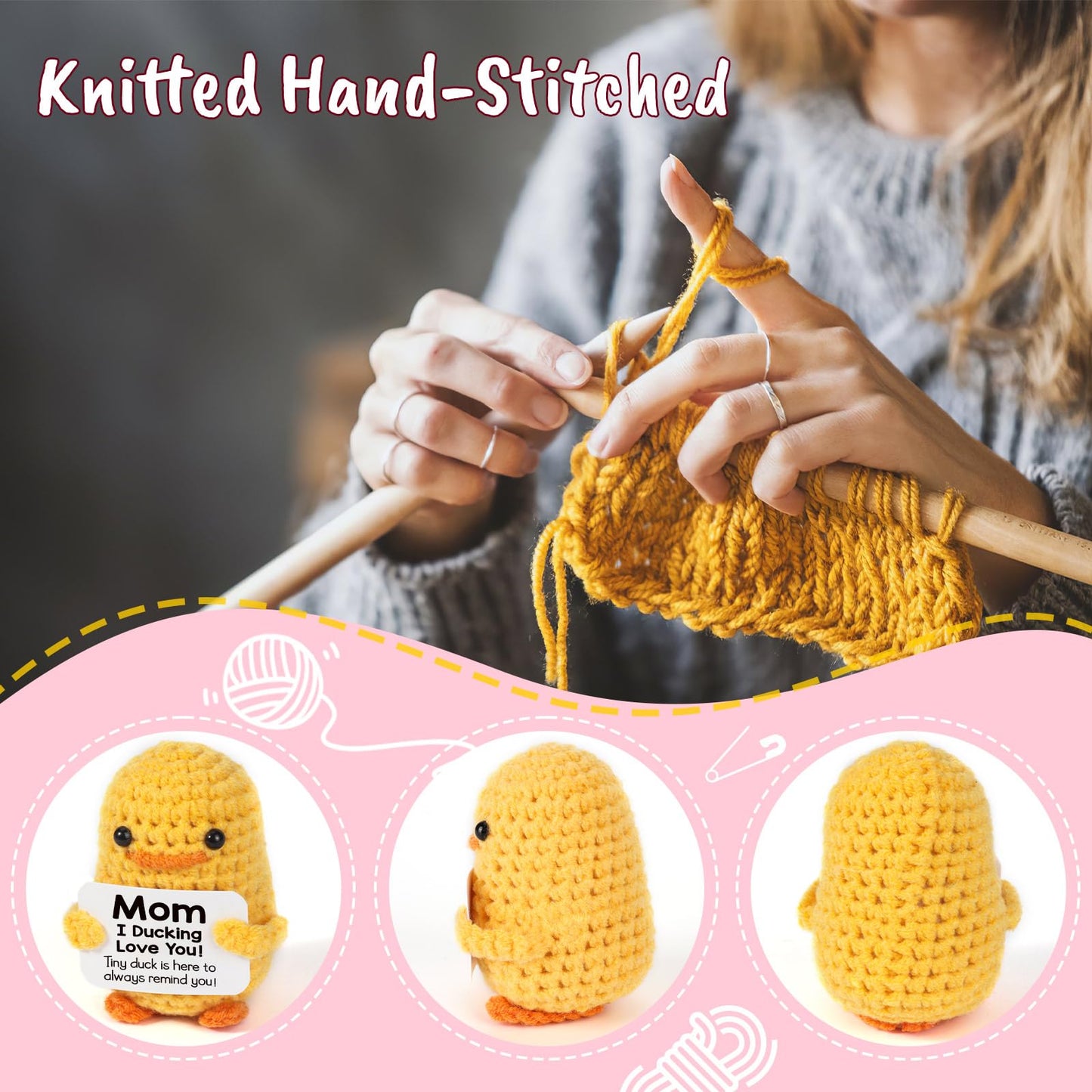 MBL Mom Birthday Gifts from Daughter - Funny Gifts for Mom Birthday Christmas Mother's Day from Daughter Son, Small Cute Crochet Duck for Mother Mama Mommy I Duck Love You Christmas Stocking Stuffers
