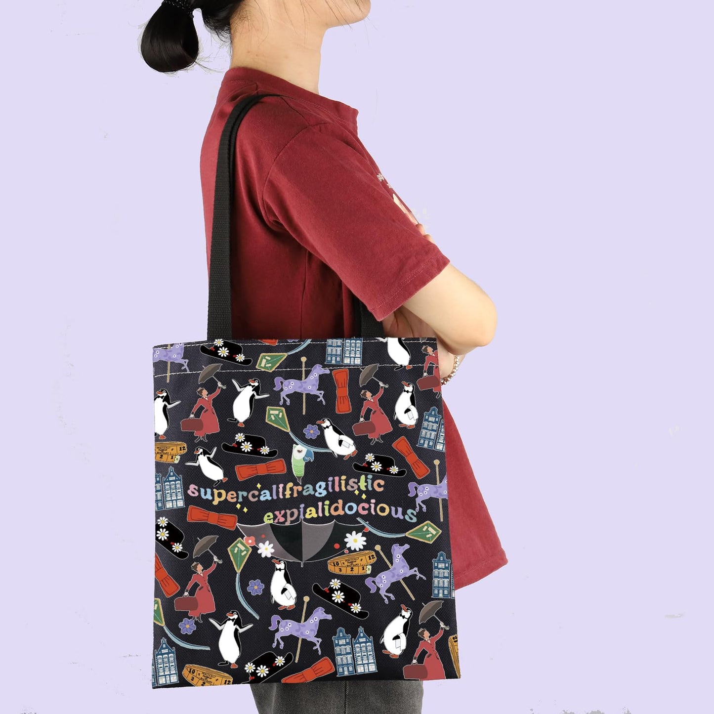 FOTAP Mary Inspire Tote Bag Supercalifragilistic Umbrella Mary Handbag Mary Musicals Lover Gift Mary Movie Shoulder Bag
