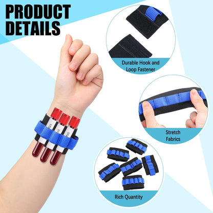 Threlaco 6 Pack Phlebotomy Tube Holder Wristband Blood Draw Tube Bracelet Strap Blood Draw Caddy Kit Hold 8 Phlebotomy Tubes for Phlebotomist Nurse Appreciation Week Gift(Blue)