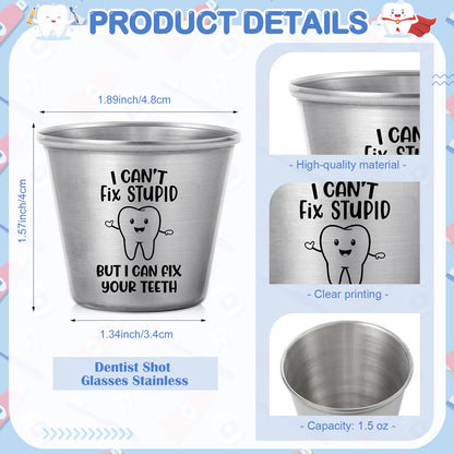 Roshtia 10 Sets Dental Assistant Gifts Bulk Graduation Orthodontic Health Staff Appreciation Funny Dentist End of School Year Tooth Shot Glasses Stainless Steel Tumbler Fix Your Teeth Cups with Cards