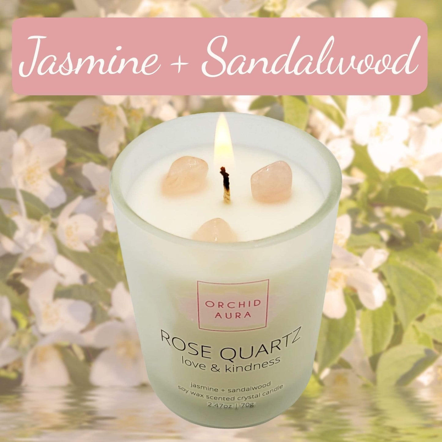 Soy Candles with Healing Crystals. Citrine, Rose Quartz, Amethyst Crystal. Eucalyptus + Lemongrass, Jasmine + Sandalwood, Clary Sage + Lavender. 3PC Scented Crystal Candle Set, 2.47oz Each