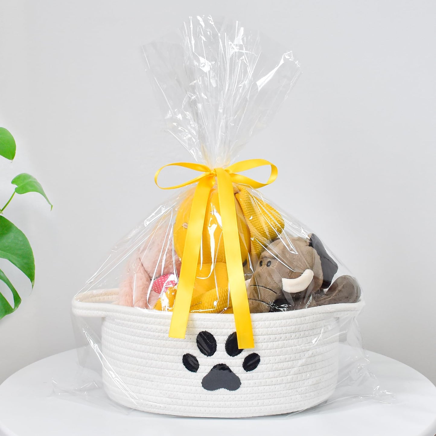 Small Woven Basket with Gift Bag, Cute Dog Paw Baskets for Gifts Empty, Decorative Rope Woven Nursery Storage Dog Toy Basket for Easter, Baby Shower, 12" x 8" x 5"