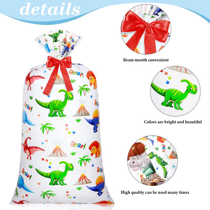 Teling 2 Pcs Large Dinosaur Plastic Gift Bags 70"x 40" Oversized Plastic Storage Bags with 2 Rolls Ribbons for Birthday Party, New Parents Shower, Bicycle Bike, Holiday