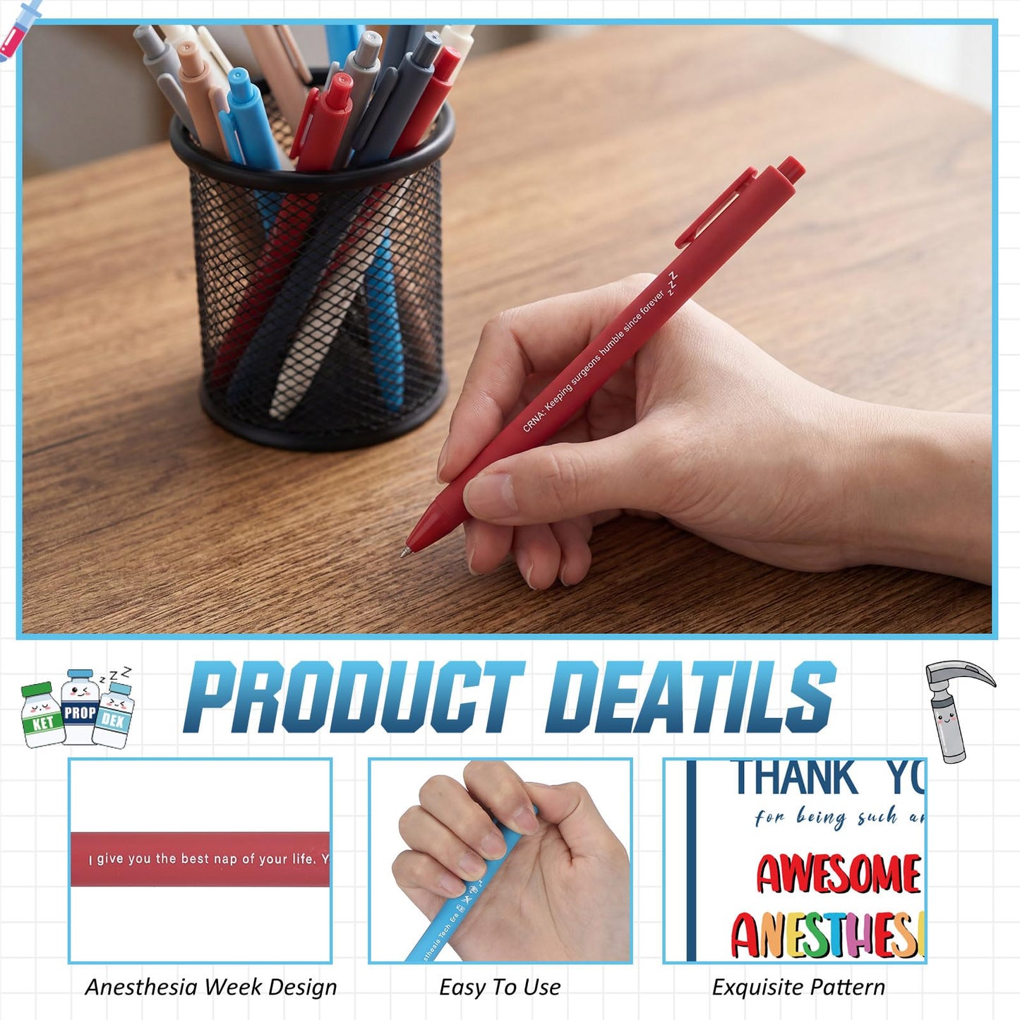 Crtiin 36 Sets Nurse Appreciation Gifts Bulk Funny Anesthesia Pens with Thank You Cards & Ties, Nurses Week Gift 2026, Medical Party Favors for Nursing Staff